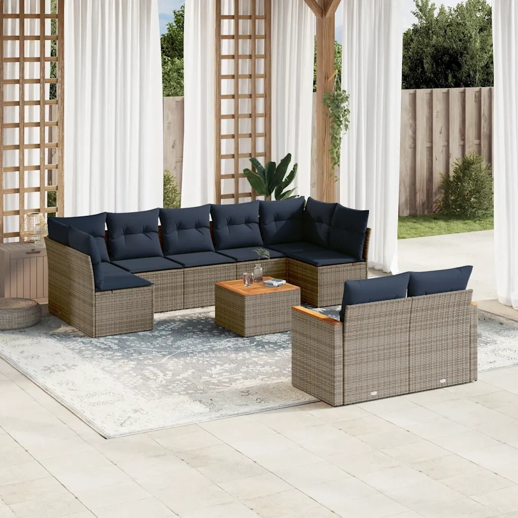 Set Divani da Giardino 10 pz con Cuscini Grigio in Polyrattan 3226299
