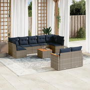 Set Divani da Giardino 10 pz con Cuscini Grigio in Polyrattan 3226299