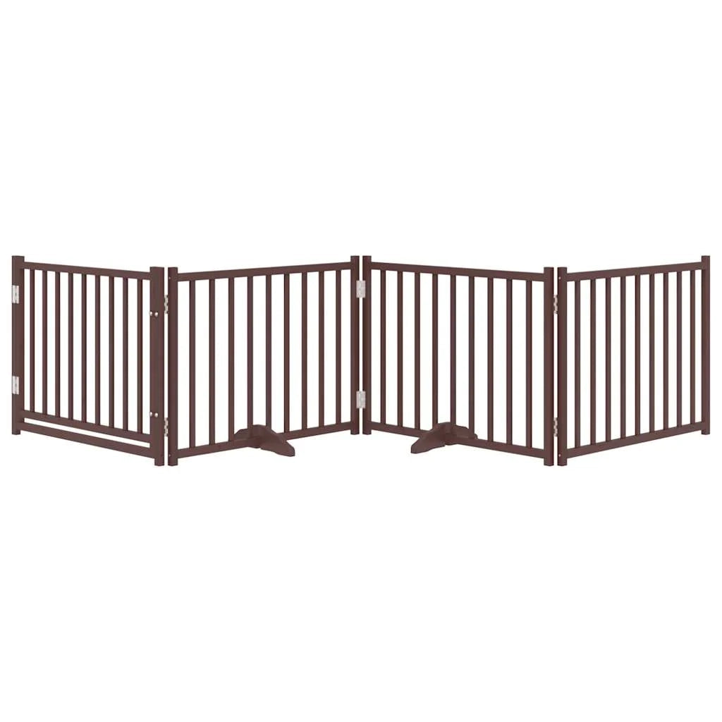 Cancelletto di sicurezza per cani con 4 pannelli in legno massello di abete marrone 02_0023308