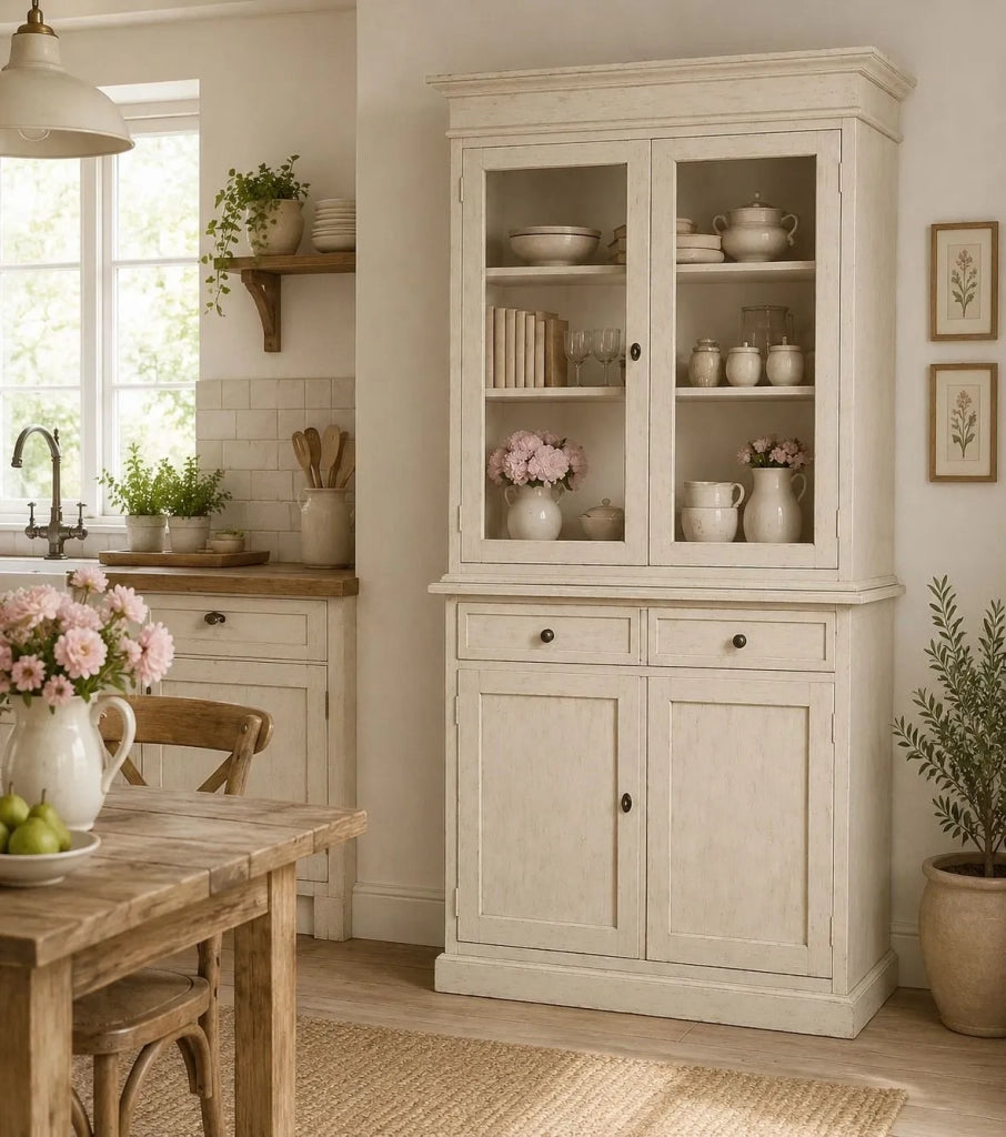 Cristalliera 2 porte legno shabby bianco invecchiato 105x42x206 - Mobili 2G