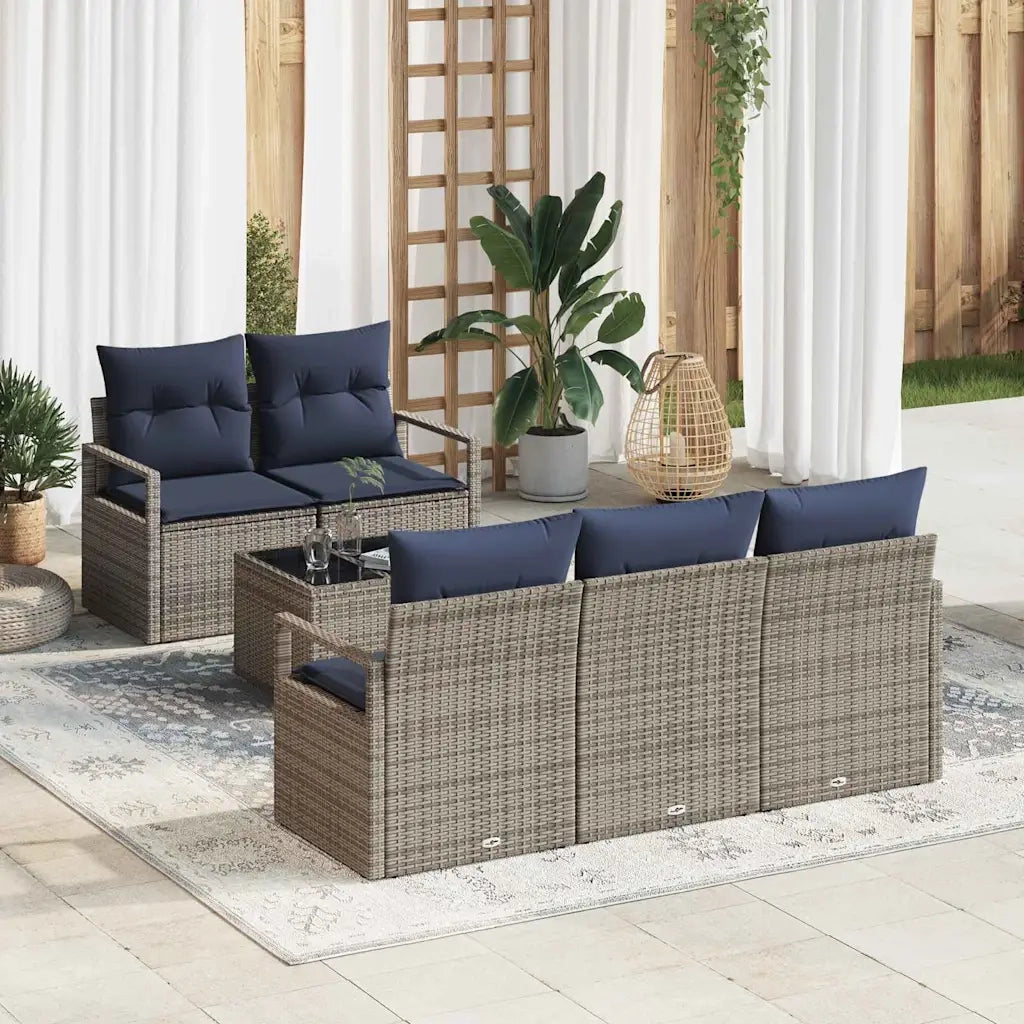 Set di divani 6 pcs Grigio e Blu Navy polyrattan