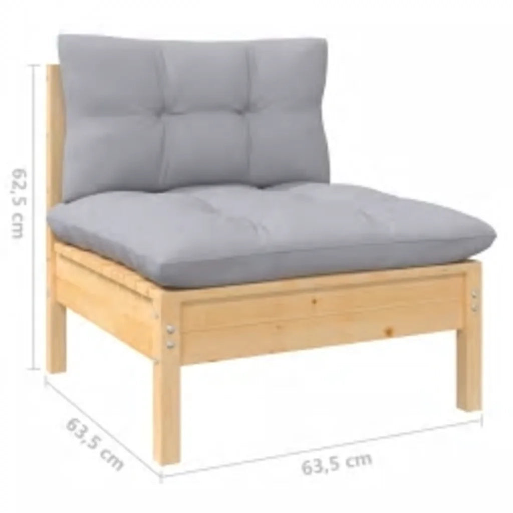 Set Divani da Giardino 4 pz con Cuscini Grigi Massello di Pino 3096345
