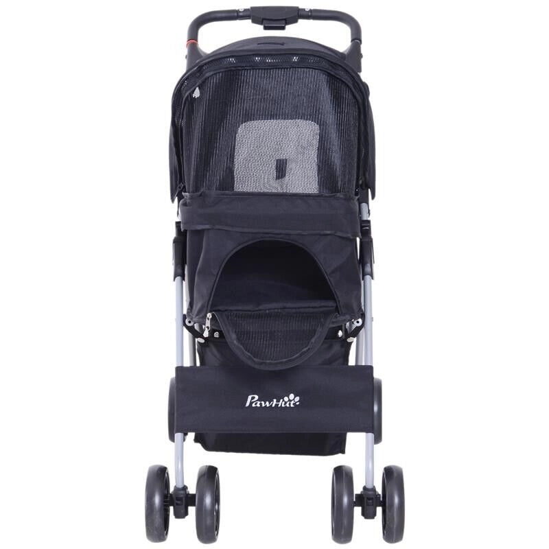PASSEGGINO PER ANIMALI DOMESTICI PIEGHEVOLE, NERO, 77X47X101CM