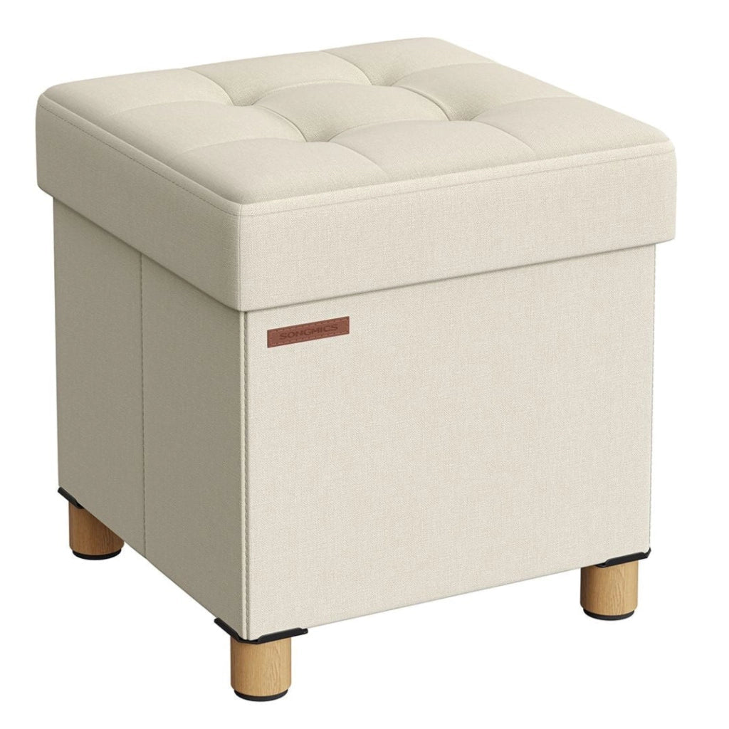 Pouf/sgabello contenitore con poggiapiedi panca pieghevole con contenitore 38 x 38 x 40 cm per soggiorno/camera da letto beige 12_0007289