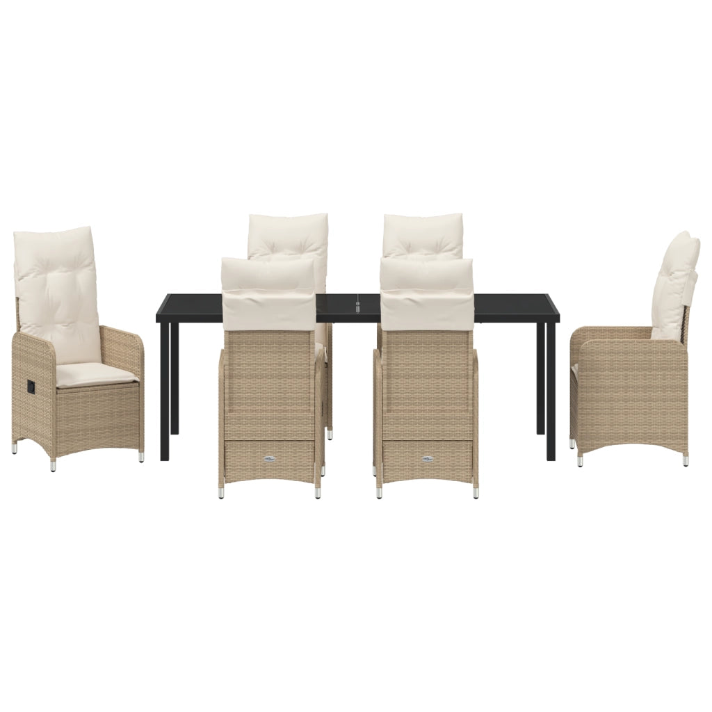 Set da Pranzo per Giardino 7 Pezzi con Cuscini Beige in Polyrattan