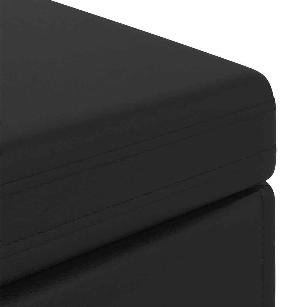 Pouf Nero Pelle Sintetica e Legno Ingegnerizzato