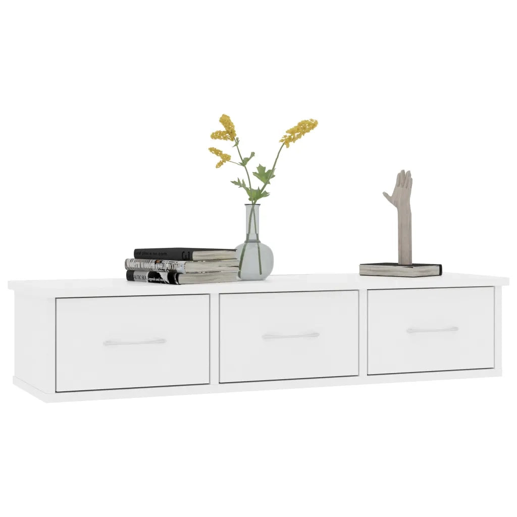 Scaffale con Cassetti a Parete | Mensola sospesa Bianco 88x26x18,5 cm Multistrato