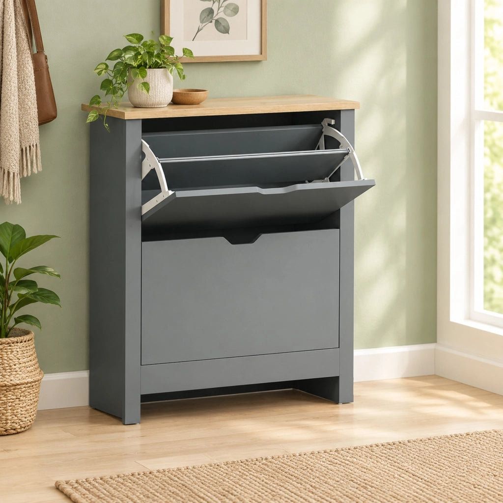 Scarpiera ULEVR 72x26x80 cm con 2 vani a ribalta e divisori regolabili, grigio chiaro