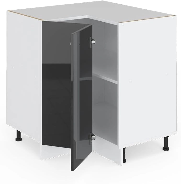 Mobile ad angolo cucina R-Line, Antracite lucido, 75.6 cm senza piano di lavoro, per la libera combinazione all'interno di sistemi cucina modulari