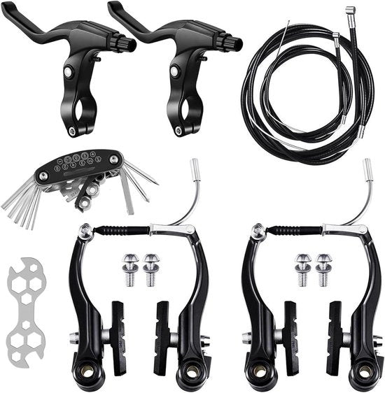 Set di freni a V per sostituzione con cavi di freno e manubrio di freno per la maggior parte delle mountain bike e biciclette (nero)