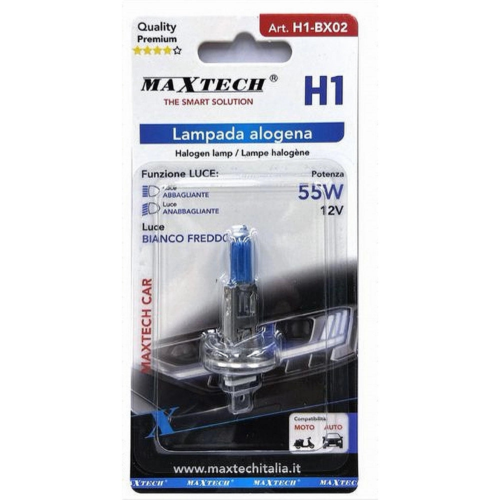 Trade Shop - Lampada H1 Lampadina Alogena Per Auto Moto 12v 55watt Luce Bianco Freddo H1-bx02 -