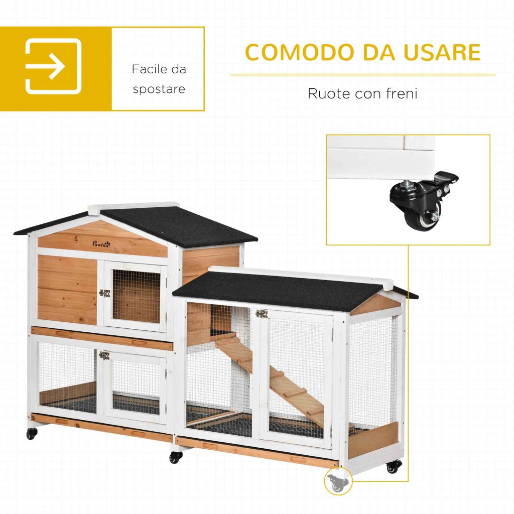 Conigliera 2 Livelli Legno Metallo Giardino ¨C Xylo ¨C 157x53x99 cm Giallo Bianco Nero