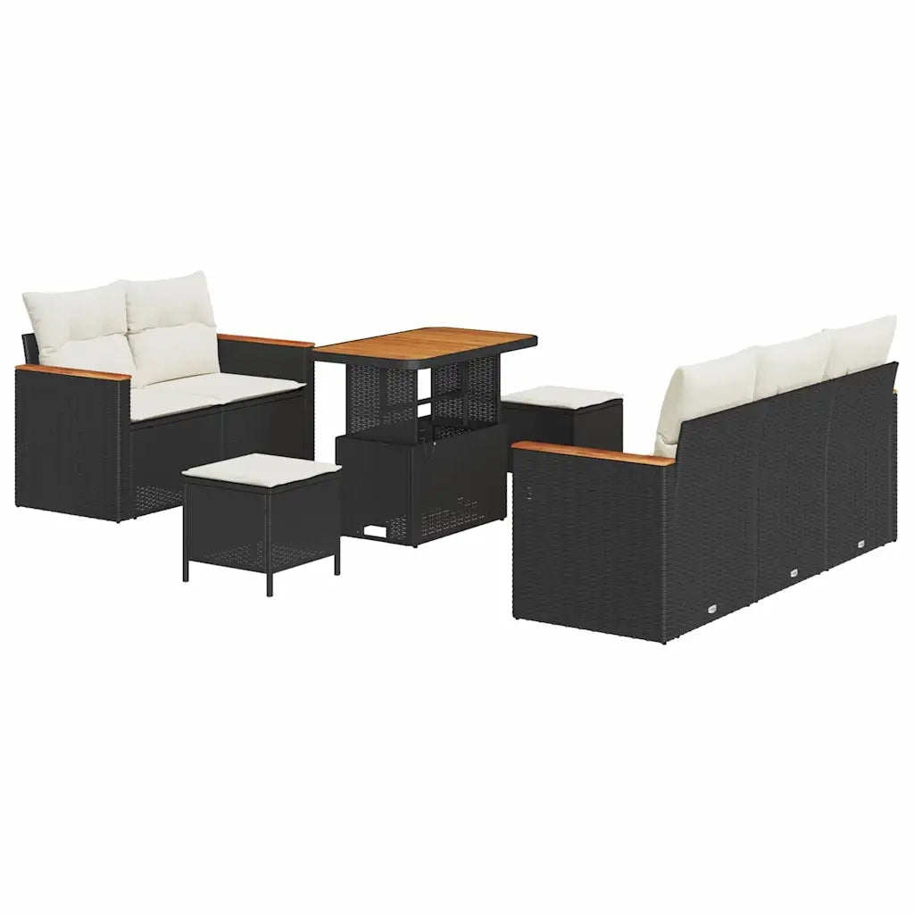 Set Divano da Giardino 8 pcs Nero polyrattan