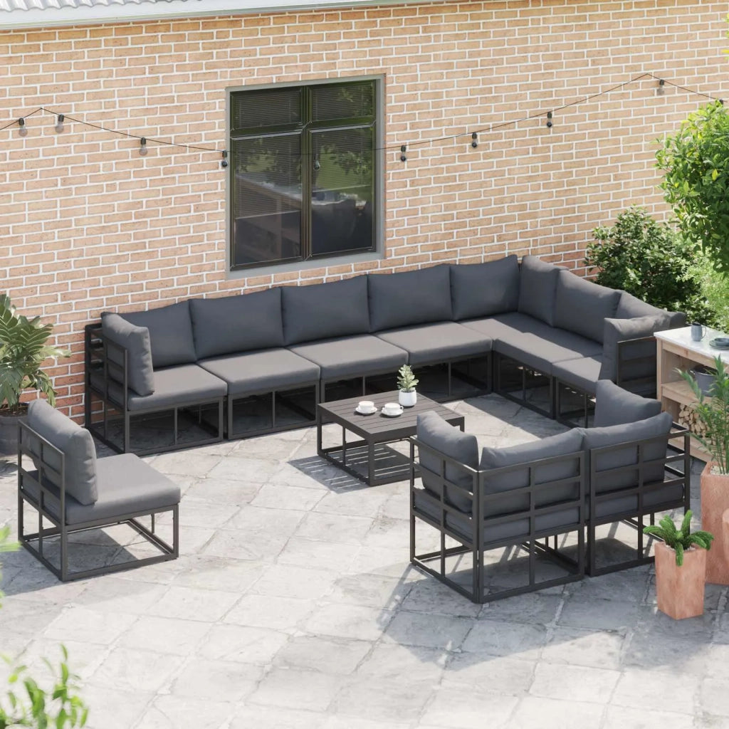 Set Divano da Giardino con cuscino 10 pcs Nero Alluminio