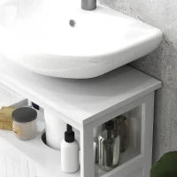 kleankin Mobile Sottolavabo con Ripiano e Armadietto, Intaglio e U e 2 Ante, 60x30x60 cm, Bianco
