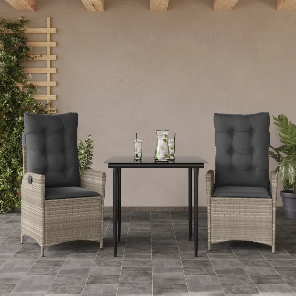 Set Pranzo da Giardino 3pz con Cuscini Grigio Chiaro Polyrattan 3213274