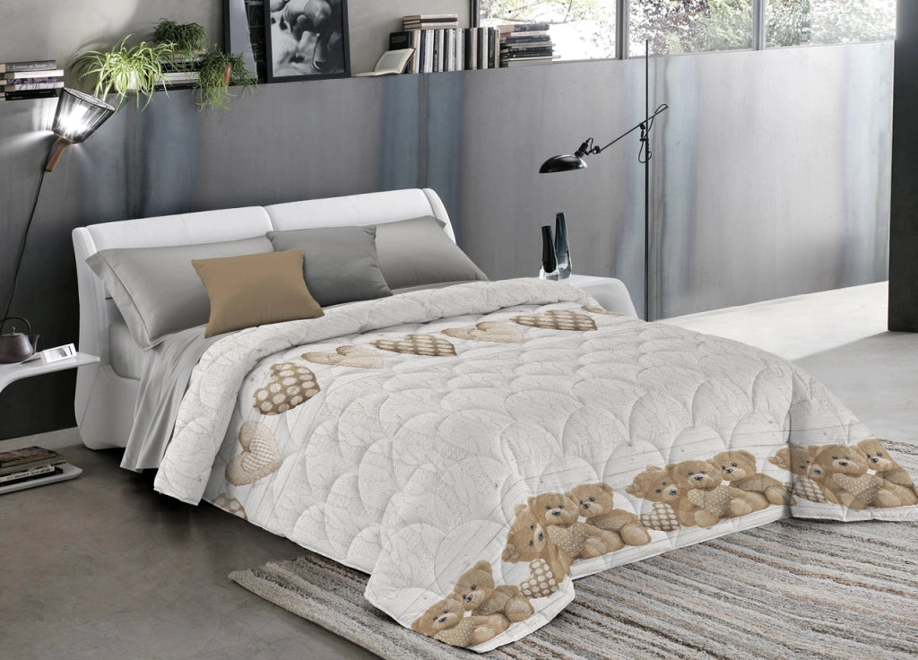 Trapunta Piumone Invernale Linea Pensieri Delicati Disegno New Orsetti - Singolo - Beige