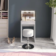 Tavolo da toeletta Sherry, Bianco/bianco lucido, 51.4 cm con specchio LED e sgabello