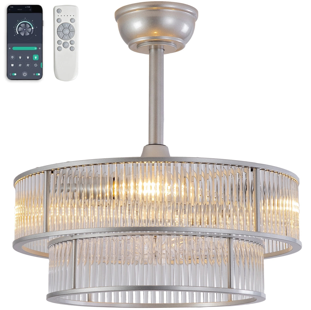 Ventilatore da soffitto ULEVR con cristalli, 6 velocit¨¤, controllo App e telecomando, 4 attacchi E26, argento
