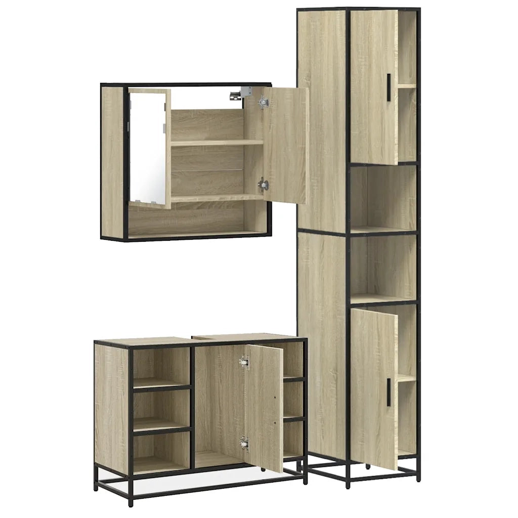 Set Mobili da Bagno | Armadio da bagno 3 pz Rovere Sonoma in Legno Multistrato