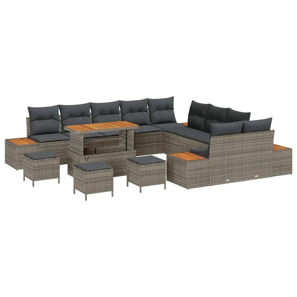Set Divano da Giardino con cuscino 14 pcs Grigio Poly Rattan 3364933