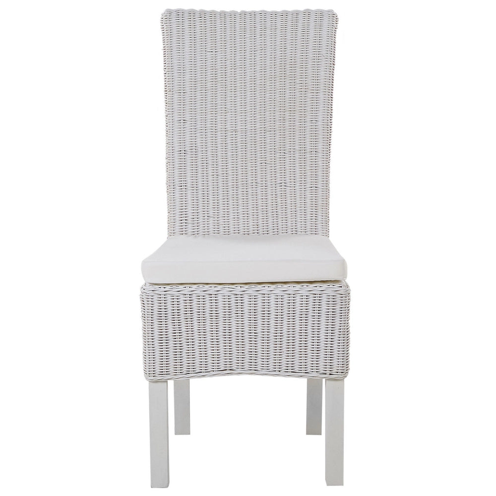 Set di 2 sedie da pranzo in rattan intrecciato con cuscini stile boho schienale alto sala da pranzo soggiorno bianco