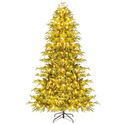Albero di natale pre-illuminato con 370 luci LED bianco caldo in metallo pieghevole, 210 cm albero di natale artificiale Verde-Alberi di Natale