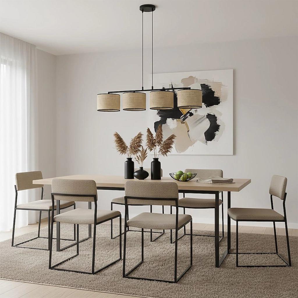 Lampada a sospensione ECO in acciaio nero e rattan