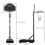CANESTRO Basket regolabile in altezza 160-210 cm con ruote acciaio nero