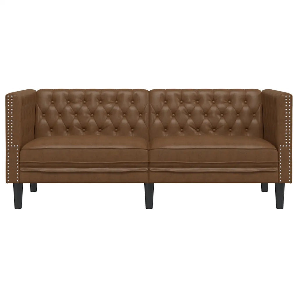 Divano Chesterfield a 2 Posti Marrone in Similpelle Scamosciata