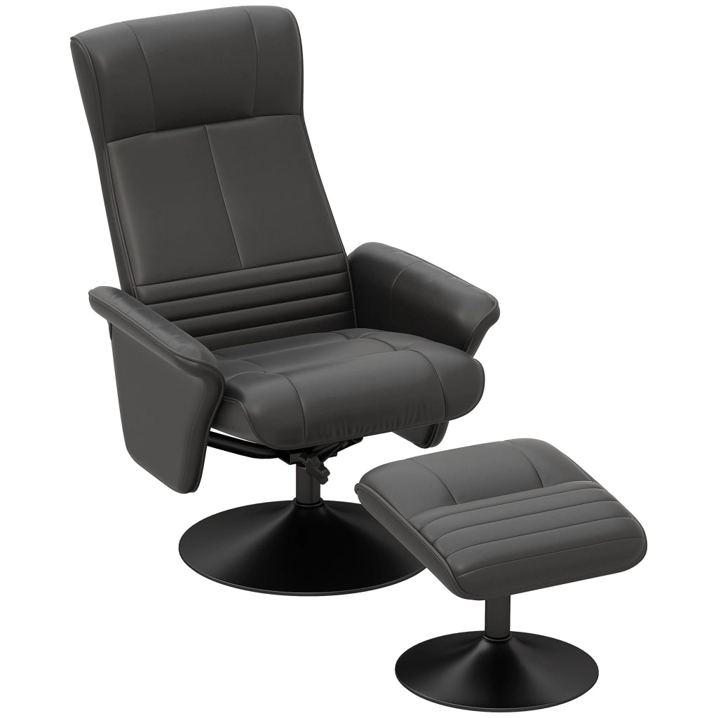 Poltrona relax girevole con poggiapiedi, reclinabile fino a 135°, rivestimento in poliestere nero, portata fino a 150 kg