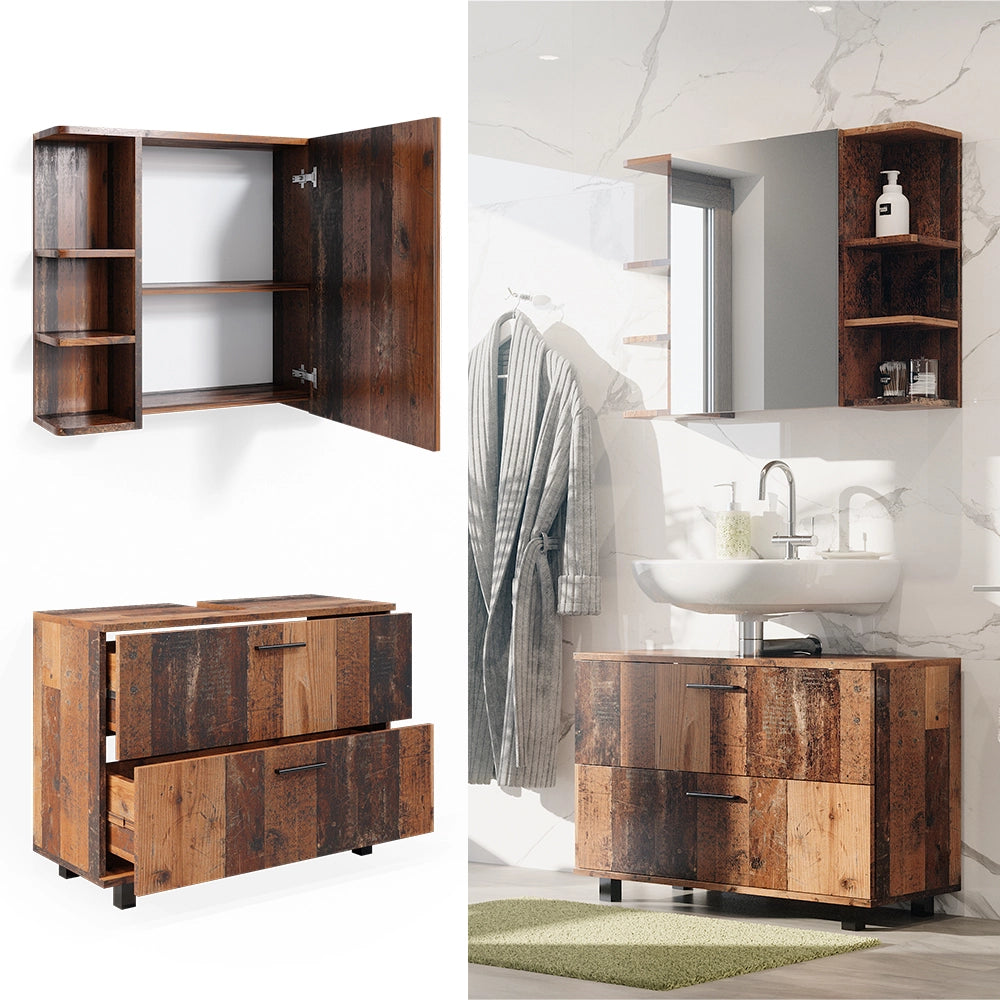 Vicco Set di mobili da bagno Rovere rustico 2 parti, mobile base 80 cm