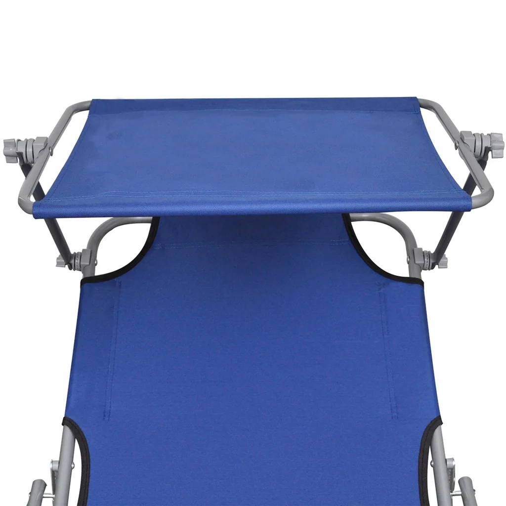 Lettino Prendisole Pieghevole con Baldacchino Blu in Alluminio 47769