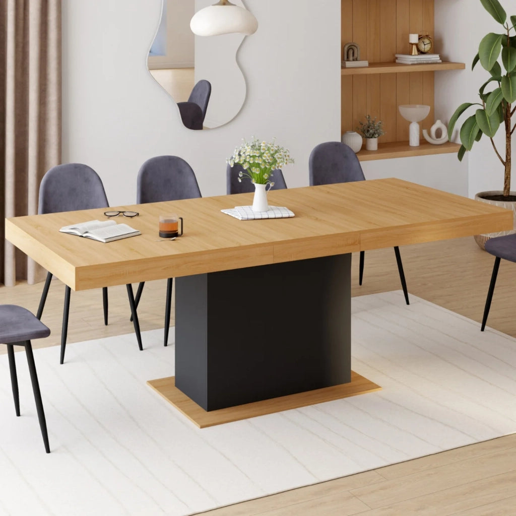 IDMarket - Tavolo da pranzo rettangolare allungabile EDEN 6-10 persone in legno e nero 160-200 cm