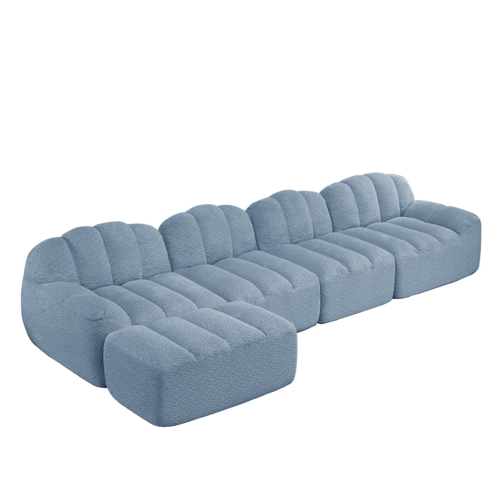 Divano modulare 4 posti con pouf - Zephmum- 32D schiuma alta densit¨¤, tessuto morbido blu