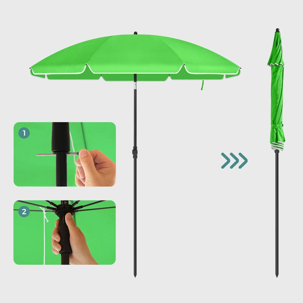 Ombrellone da giardino diametro 2 m protezione UPF 50+ inclinabile portatile resistente al vento stecche in fibra di vetro con borsa verde 12_0001757