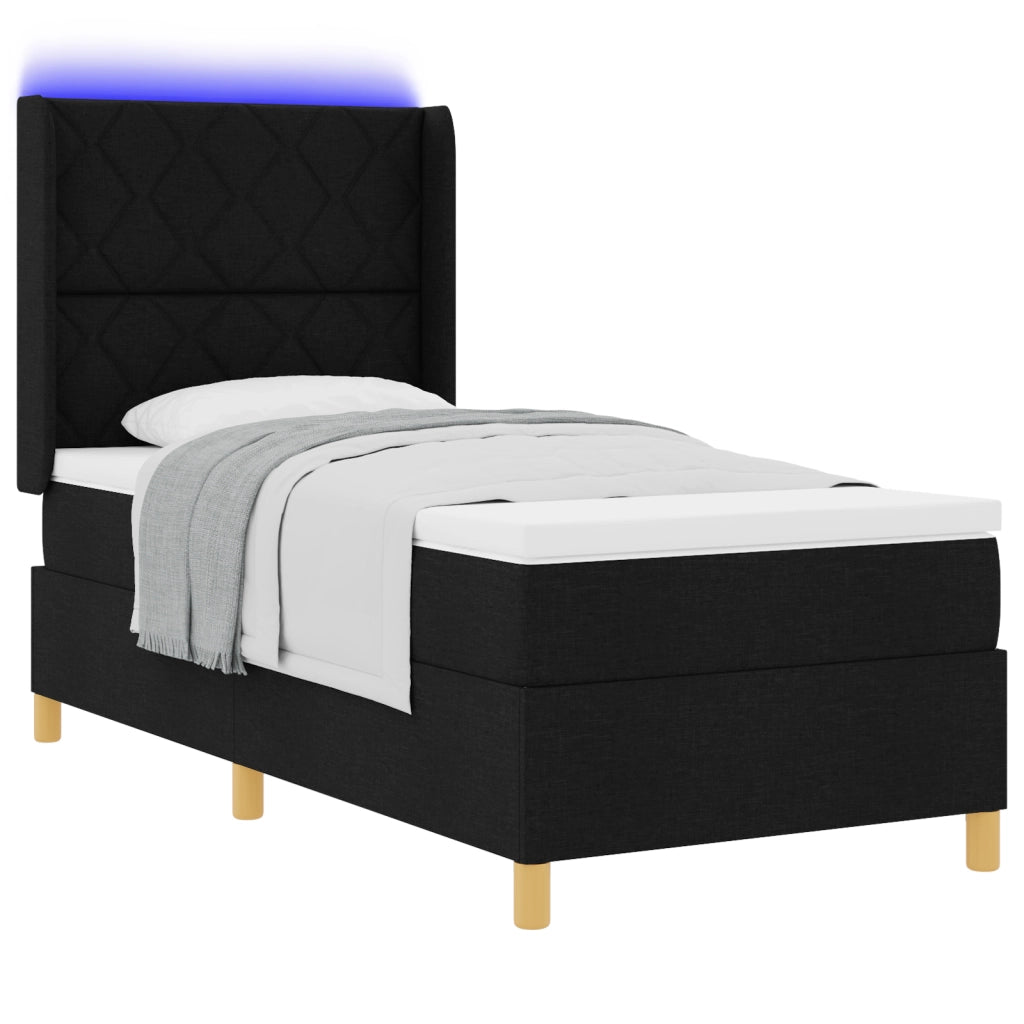 Letto Box Spring con Materasso e LED Nero 100x200 cm Tessuto