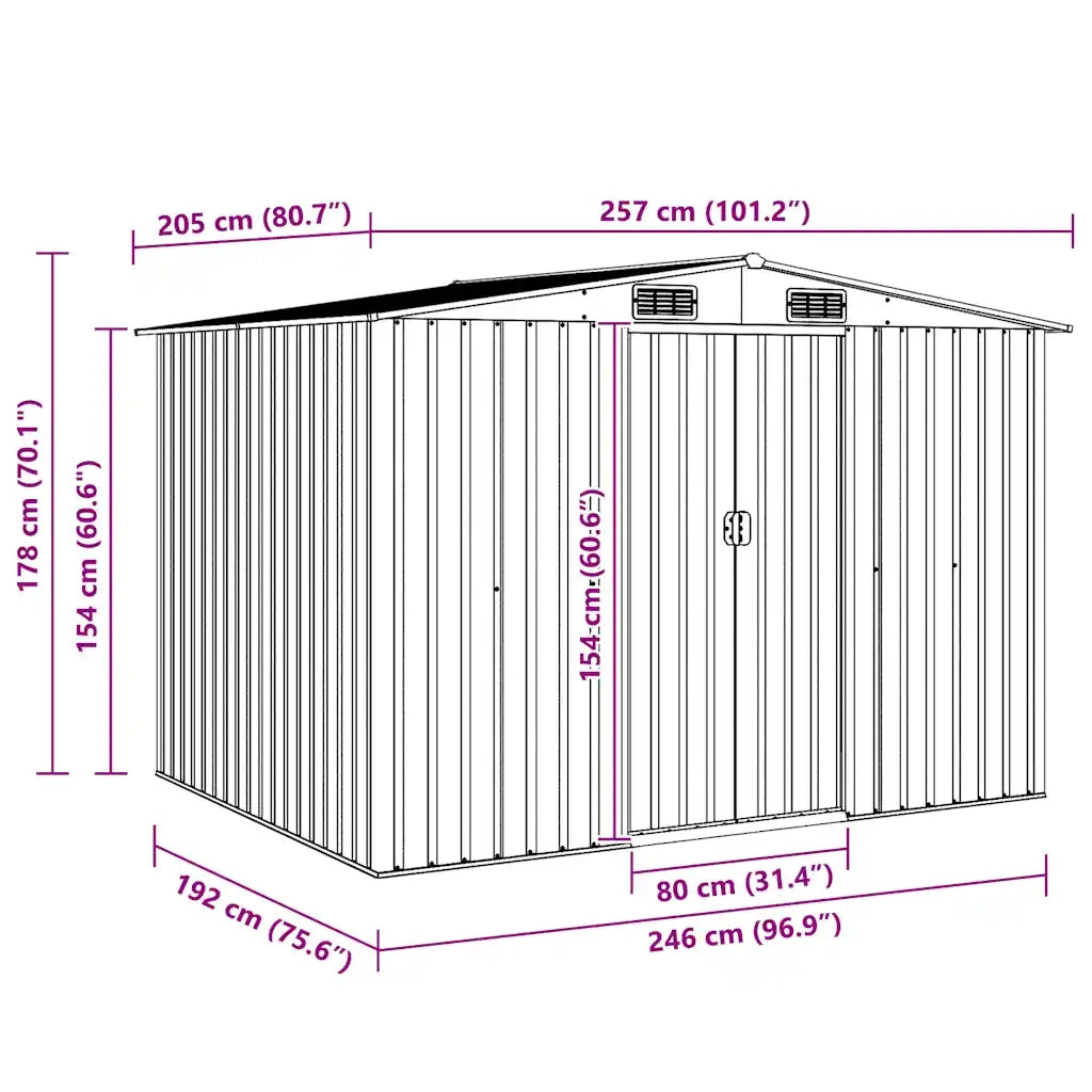 Capanno Attrezzi da Giardino Marrone 257x205x178 cm in Acciaio CFW8342606