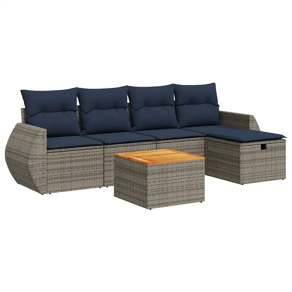 Set Divano da Giardino 6 pz con Cuscini Grigio in Polyrattan