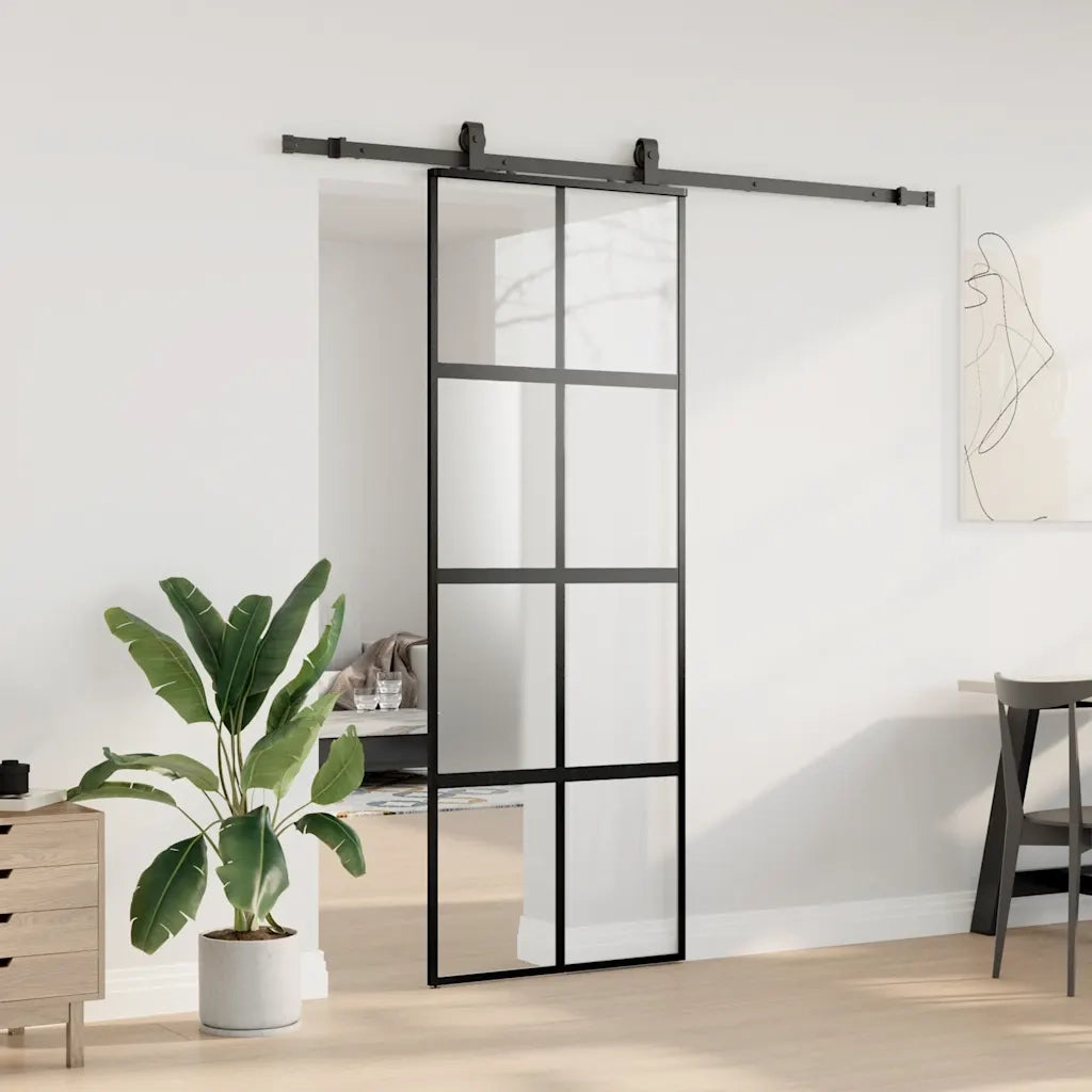 Porta Scorrevole Set Ferramenta Nera 76x205 cm Vetro Temperato 3375892