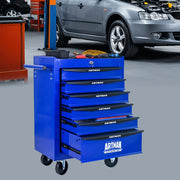 Carrello portautensili con 6 cassetti e serratura, in acciaio su ruote, per officina e garage, nero e blu