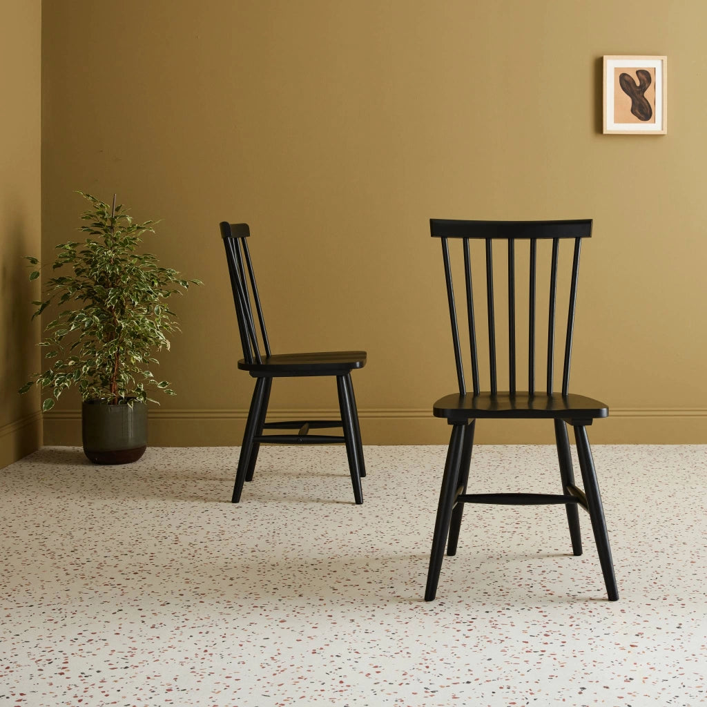 Set 2 sedie da pranzo in legno, impilabili stile vintage, nero