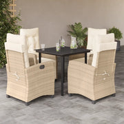 Set da Pranzo da Giardino 5 pz con Cuscini Beige in Polyrattan