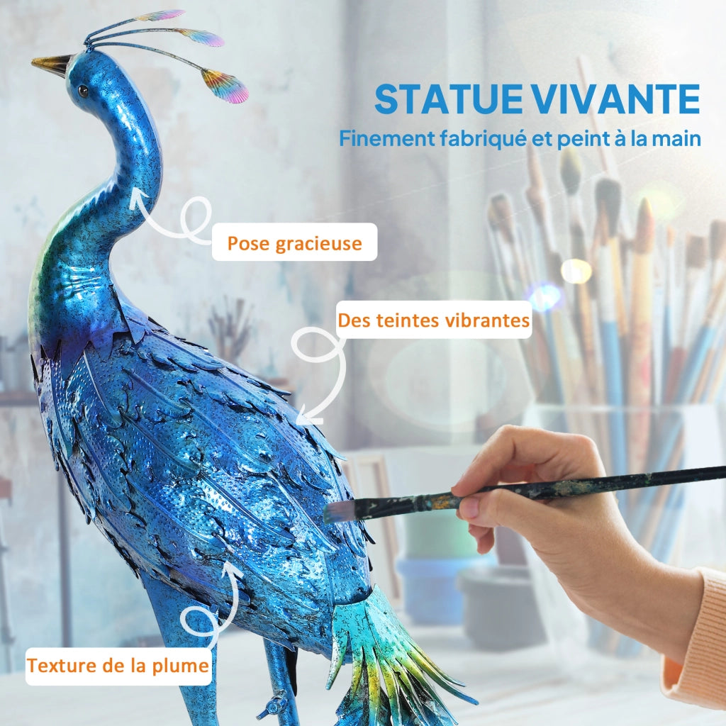 Statua Pavone Giardino ¨C zephmum ¨C Metallo Multicolore 40x43x83 cm