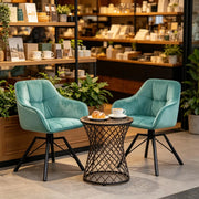 Sedia da Pranzo Set da 2 Girevole con Braccioli e Schienale Ergonomico in Velluto Turchese
