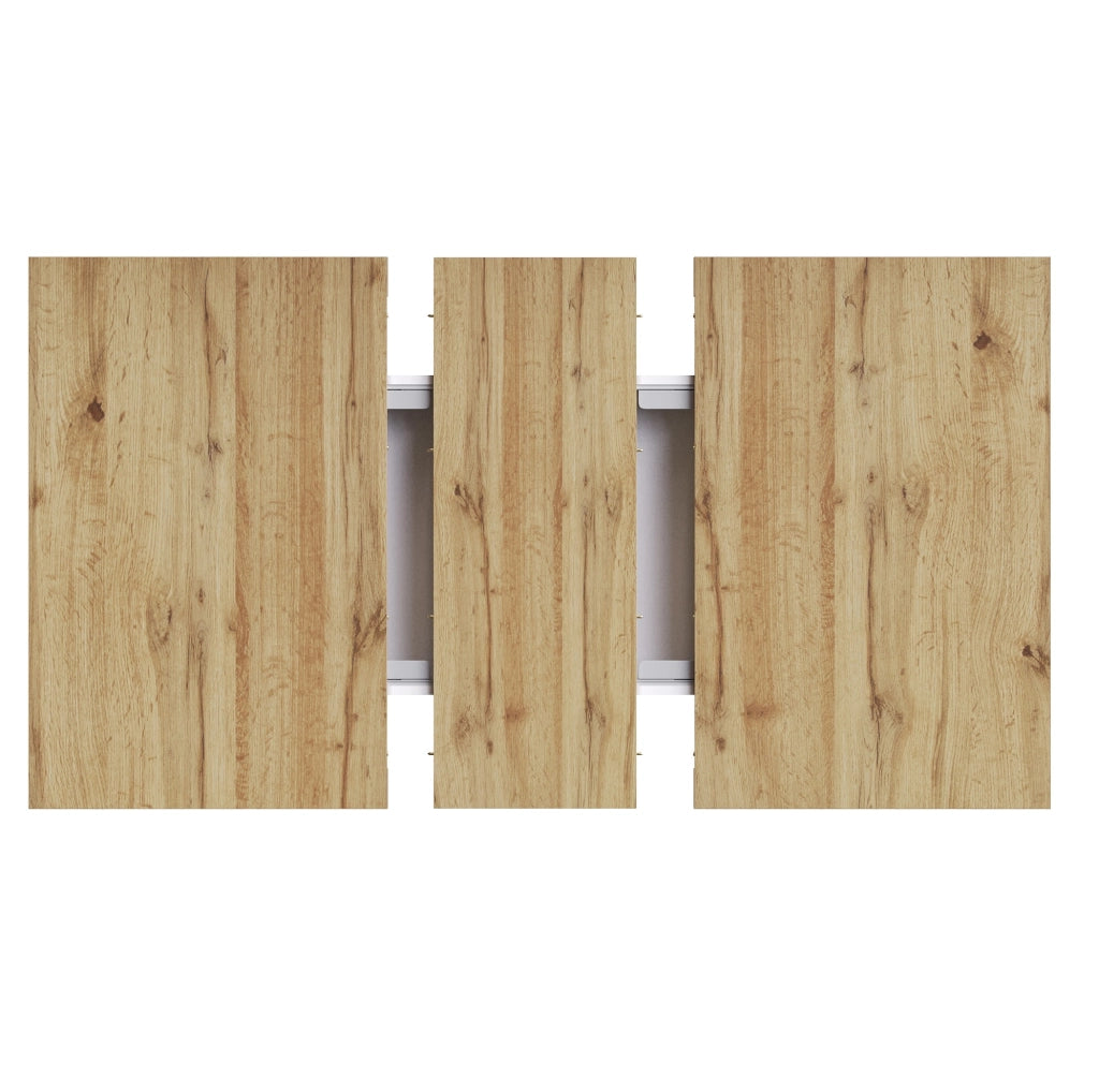 Tavolo allungabile 110-140x80x75 cm con anta; cassetto e ripiani; bianco e naturale
