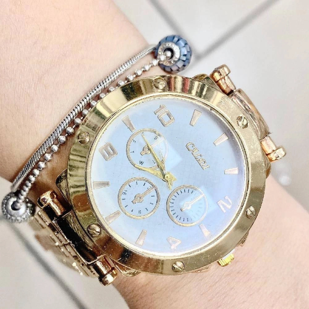Trade Shop - Orologio Da Polso Caldi Donna Analogico Crono Bracciale Dorato Quadrante Bianco -