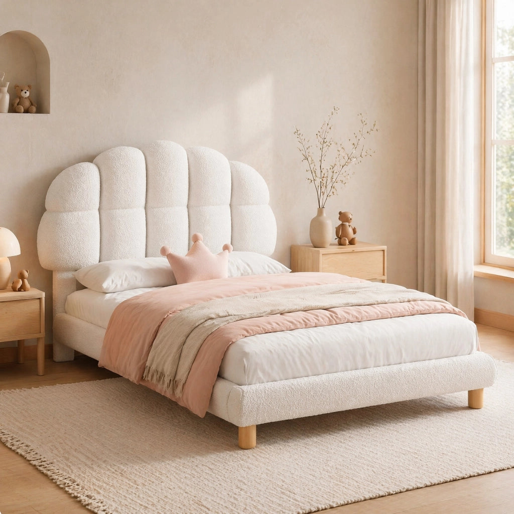 LETTO imbottito 90x200 cm Bouclé Bianco