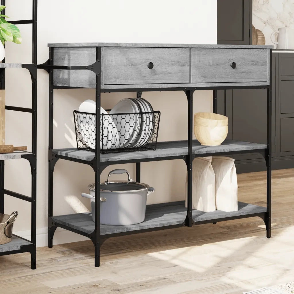 Carrello Cucina-Scaffale per Cucina Grigio Sonoma 105x42x95 cm in Legno Multistrato
