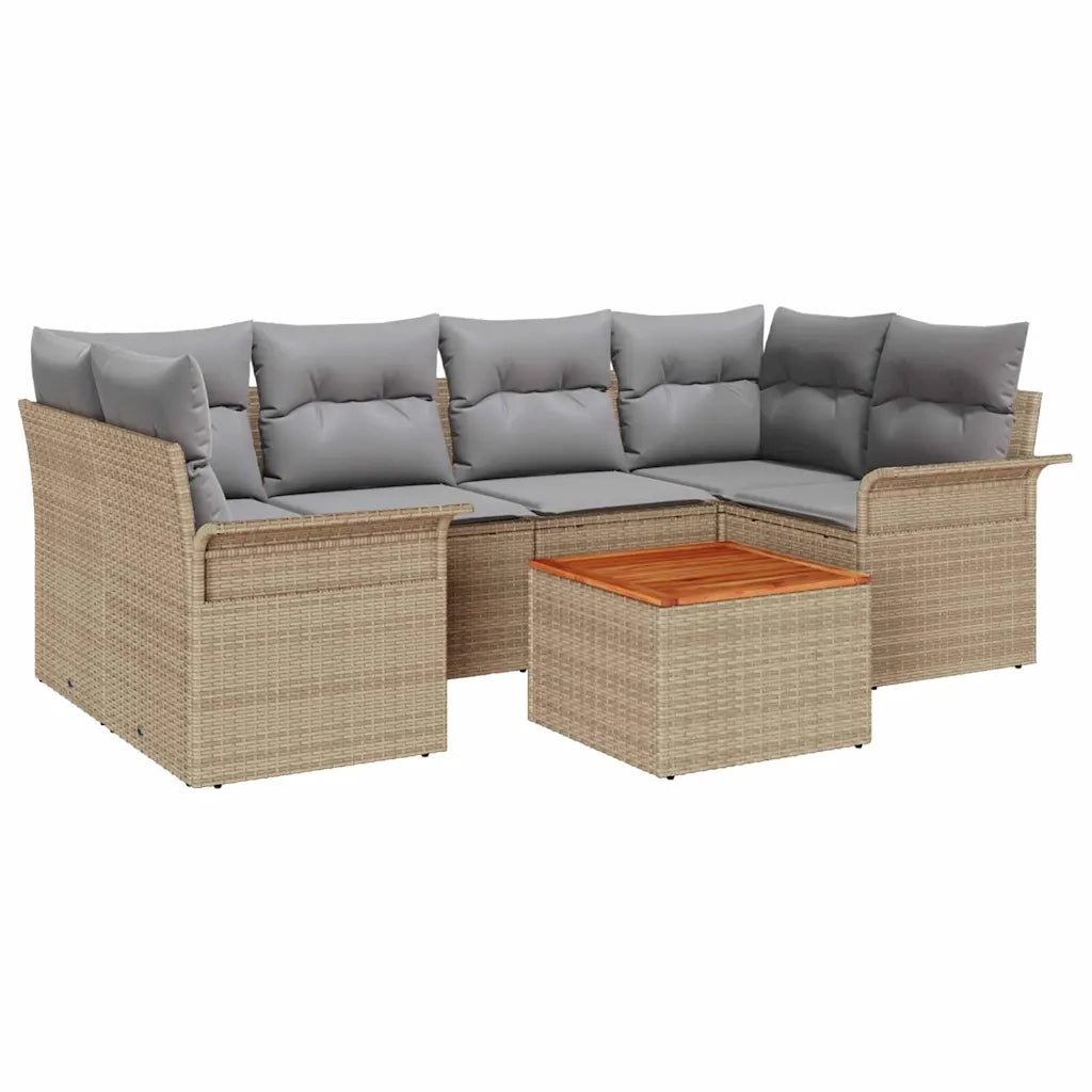 Set Divano da Giardino 7 pcs Beige e Grigio Chiaro polyrattan